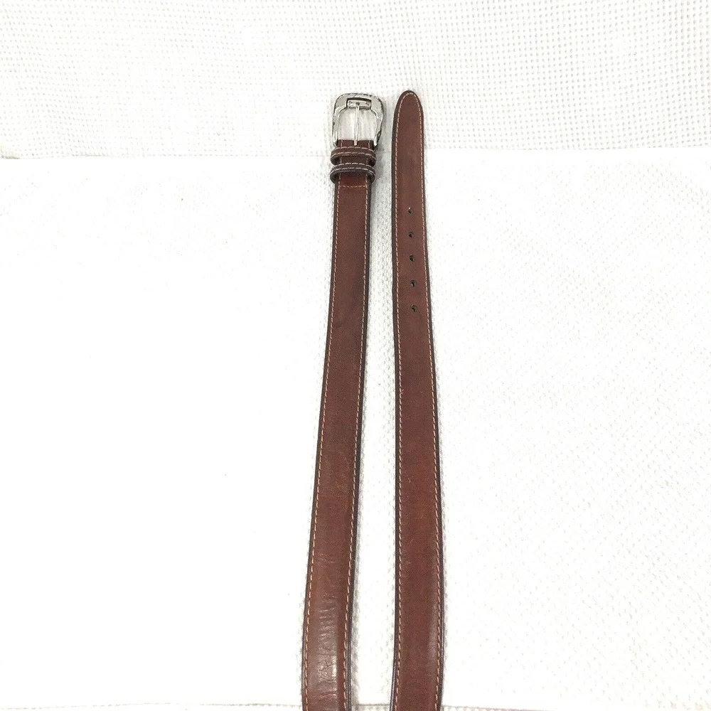 Johnston & Murphy belt mens 36-38 brown leather cowhide dress work stitching USA